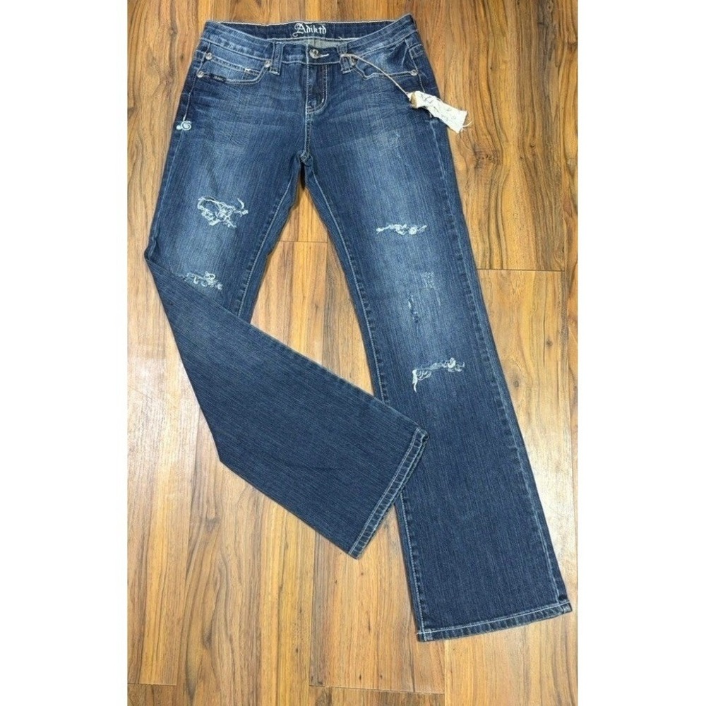 Adiktd Womens 6 W30 Low Rise Bootcut Rhinestone Embroidered Y2K Jeans